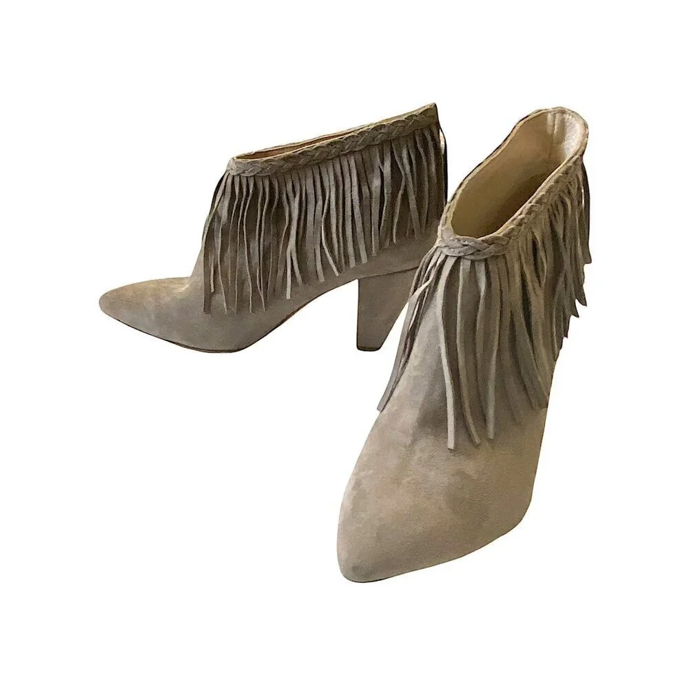 Anine Bing Irmelin Suede Fringe Ankle Boots,  Gray/Taupe,  Size 38EU